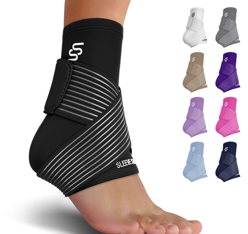[Australia - AusPower] - Sleeve Stars Ankle Brace for Sprained Ankle, Plantar Fasciitis Relief Achilles Tendonitis Brace, Ankle Support for Women & Men with Strap, Heel Protector Wrap for Pain & Compression (Single/Black) One Size Black 1 