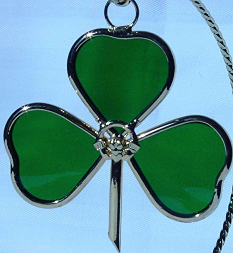 Stained Glass Shamrock Suncatcher Ornament - Silver Finish