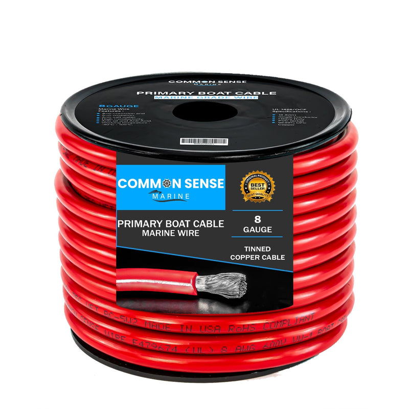 8 Gauge Primary Boat Cable - 25 ft Marine Grade Wire Tinned Oxygen-Free Copper - 8 AWG UL 1426 Standard PVC Wire for Boat, Automotive, Speakers, Camper & Trailers Red 25 Feet (Coiled)