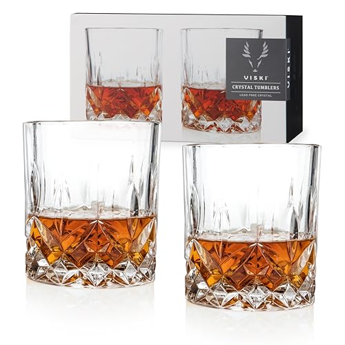 Viski Admiral Rocks Glasses, Clear Crystal Glass Gifts for Men 9oz Set of 2