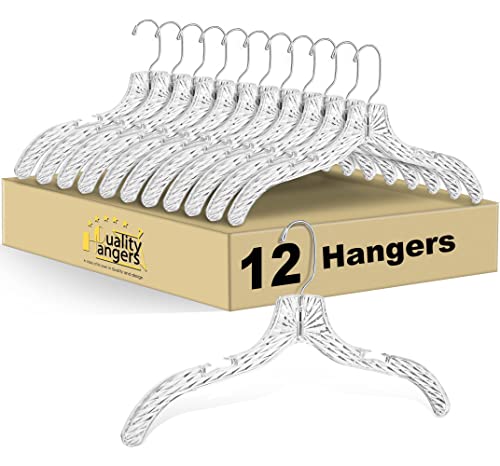 Quality Clear Plastic Hangers 12 Pack - Durable Crystal Cut Heavy Duty Hangers for Clothes, Shirts, Suits, Coats, Dresses Crystal - Suit Hangers - 12 Pack