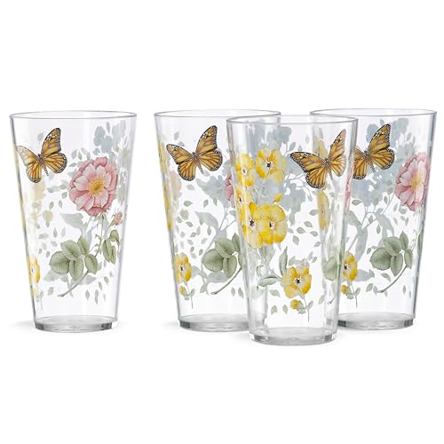 Lenox Butterfly Meadow Acrylic Highball Cups, Set of 4 (Acrylic Material) 4 Count (Pack of 1) Highball Set of 4 (Acrylic)