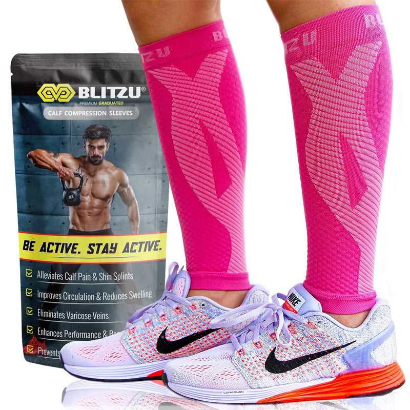 [Australia - AusPower] - BLITZU Calf Compression Sleeve for Men & Women Footless Compression Socks Support Runners Leg Sleeve Shin Splints Pain Relief Pink Small/Medium 