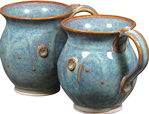 Castle Arch Pottery Irish Pottery Coffee & Tea Mugs. Set of Two Hand-Thrown Cups 300ml with Celtic Spiral Motif - Handcrafted In Ireland - Lead & Cadmium Free, Irish Gifts For Men & Women Brown