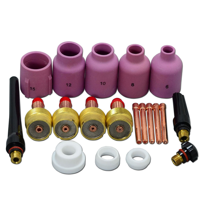 RIVERWELD TIG Gas Lens Collet Bodies 10N 45V Jumbo Large Diameter Alumina Nozzle Ceramic Cups 57N75 6#, 57N74 8#, 53N88 10#, 53N87 12#, 53N89 15# kit for DB SR WP 17 18 26 Welding Torch 20pcs Assorted Size 20pcs