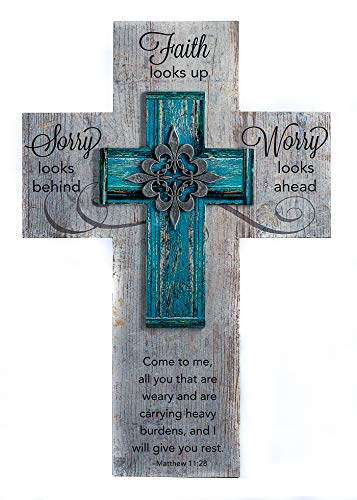 Cathedral Art Faith Looks Up Wall Cross with Fleur De Lis Accent & Hanger, Multi