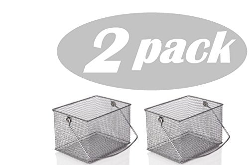 YBM Home Mesh Wire Food Storage Organizer Bin Basket with Handle for Kitchen Pantry, Cabinets, Bathroom, Laundry Room, Closets, Garage - Rectangle Metal Farmhouse Mesh Basket, 2 PACK
