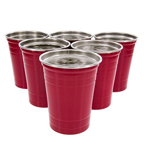 D'Eco Reusable 16 oz Red Party Cups, Stainless Steel Glasses, 6 Pack 6 Count (Pack of 1)