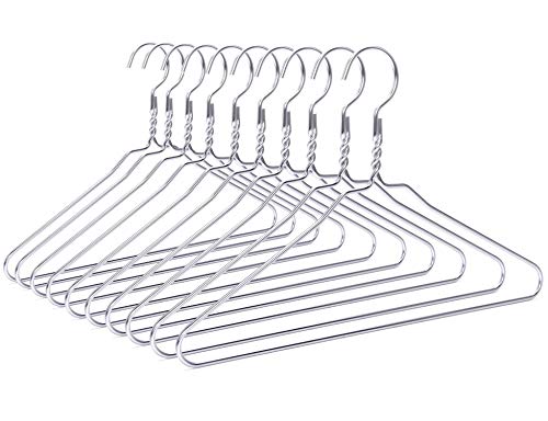 Quality Hangers Silver Aluminum Metal Coat Hangers Heavy Duty Suit Hangers 10 Pack (Adult Size Coat Hanger) Adult Size Coat Hanger
