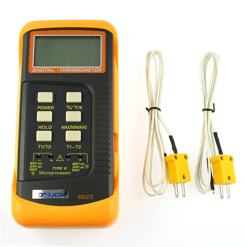[Australia - AusPower] - 6802 II Durable Precision Dual Channel Digital Thermometer with 2 K-Type Thermocouple Sensor 