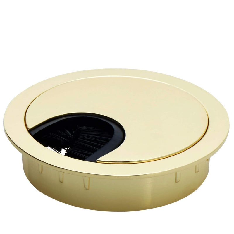 [Australia - AusPower] - Polished Brass Metal Cable Grommet | 2 Piece "Lock in" Feature with "Brush" Opening for Management of Office & Computer Desk Wires | 60mm (2 3/8") Hole Opening | 1 Pack 1 Grommet Polished Brass 