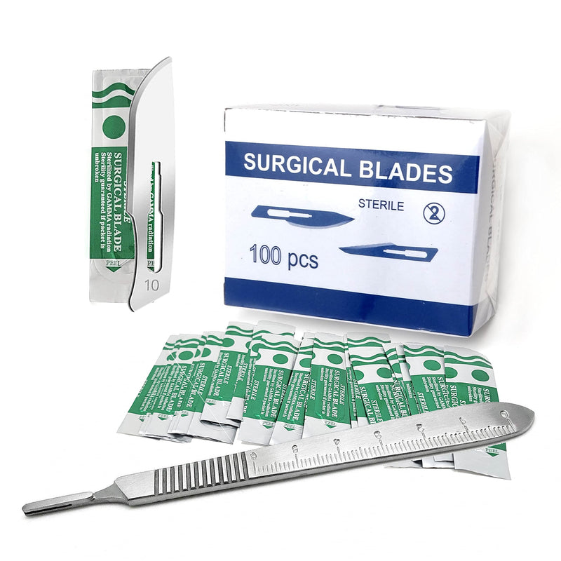 [Australia - AusPower] - 100 Sterile Carbon Steel Blades #10 with Free Scalpel Handle #3 