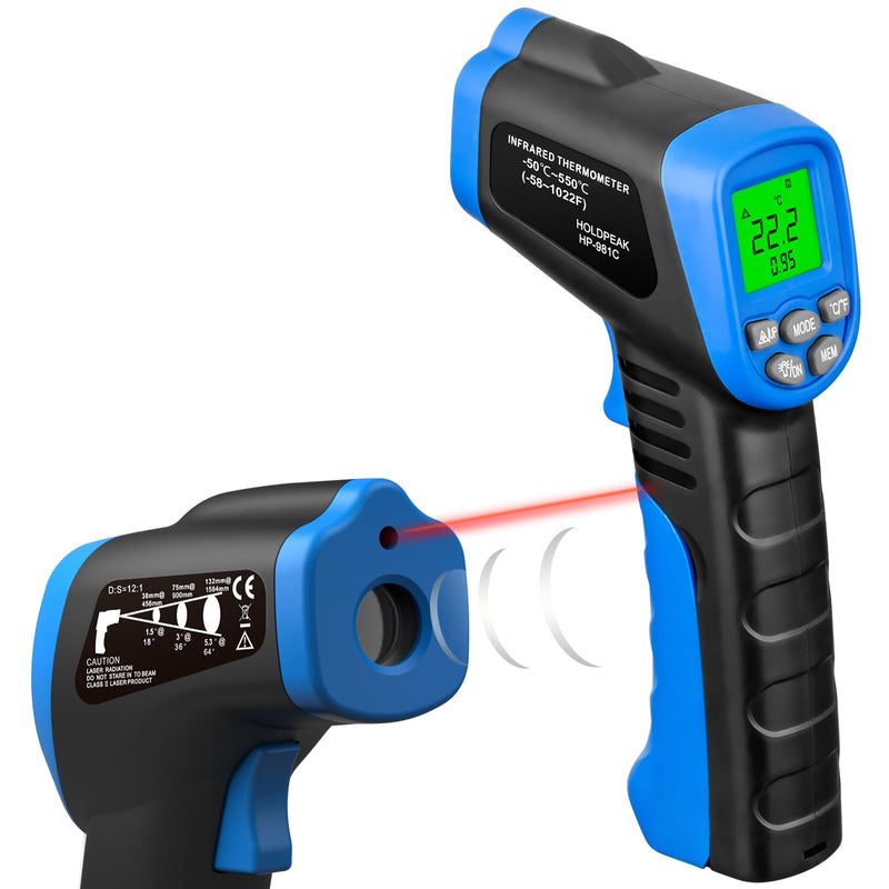 [Australia - AusPower] - HOLDPEAK 981C Digital Laser Infrared Thermometer Non Contact, IR Heat Temperature Gun Instant-Read -58 to 1022℉ (-50 to 550℃) for Cooking, Grill, Pizza Oven, Griddle, Engine, HVAC, Not for Human 2-981C IR Therometer-(DSR:12:1, -58～1022℉) 