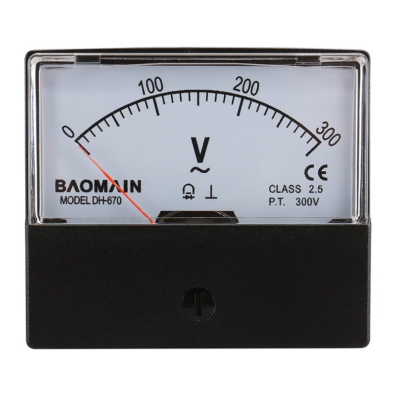 [Australia - AusPower] - Baomain Plastic Housing DH-670 AC 0-300V Rectangle Volt Analog Panel Meter Class 2.5 