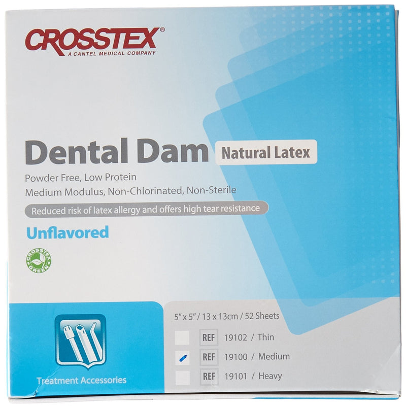 [Australia - AusPower] - Crosstex 19100 Dental Dam, Latex, Unflavored, Medium Gauge, 5" x 5" Size, Blue (Pack of 52) 
