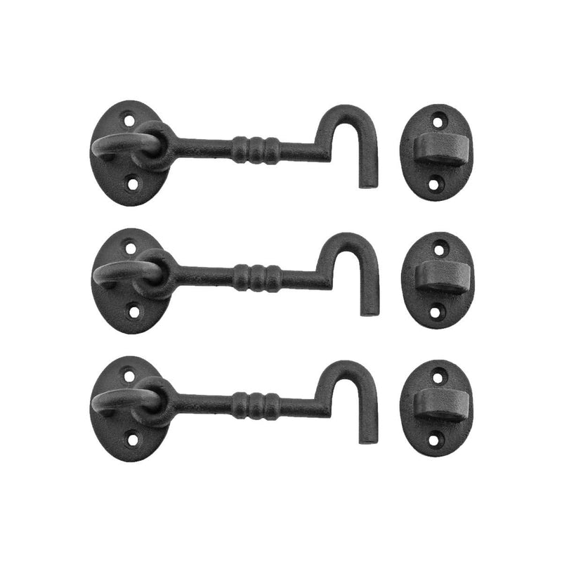 Renovators Supply Manufacturing Door Latch Lock 5 in. Wrought Iron Hook and Eye Latch for Door in Oil Rubbed Bronze Finish with Mounting Hardware Pack of 3
