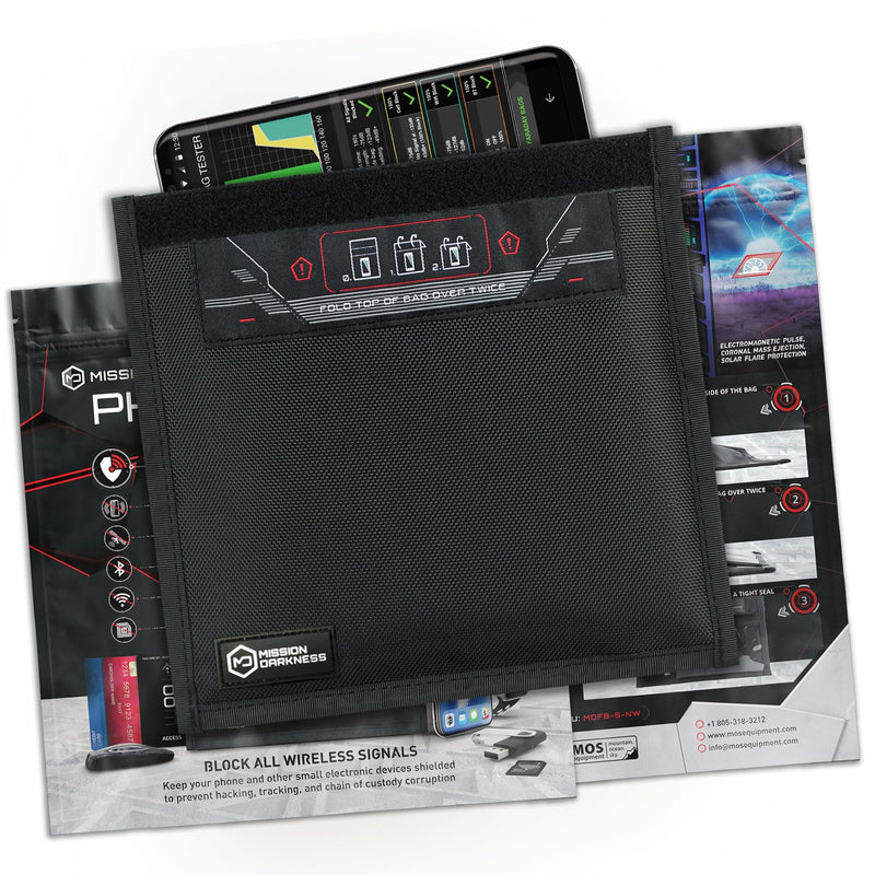 Mission Darkness Non-Window Faraday Bag for Phones // Signal Blocking Faraday Cage Prevents Hacking Tracking Spying, Device Shielding for Law Enforcement Military Digital Forensics, EMP CME Protection Universal Phone Size
