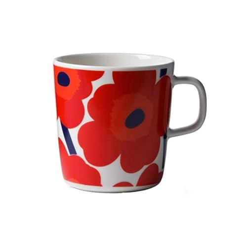 MARIMEKKO Oiva Unikko Mug – Refine Your Kitchen Décor with Our Iconic Floral Stoneware – Stylish Porcelain Coffee Mugs to Elevate Your Drinking Experience (13.5oz) Red 13.5 Ounces