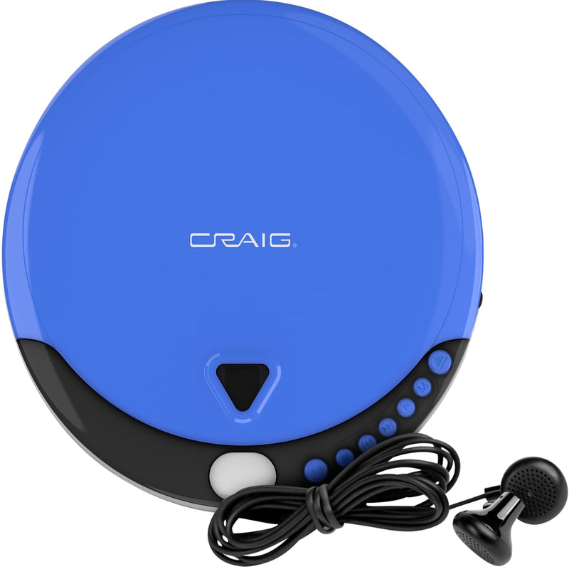 [Australia - AusPower] - Craig CD2808-BL Personal CD Player with Headphones in Blue and Black | Portable and Programmable CD Player | CD/CD-R Compatible | Random and Repeat Playback Modes | 