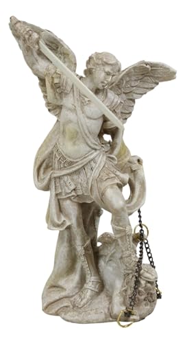 Ebros Ivory Finish Holy Archangel Saint Michael with Chained Lucifer Statue 5" Tall The Protector Warrior General of God's Army Sacrament of Holy The Eucharist Collectible Figurine