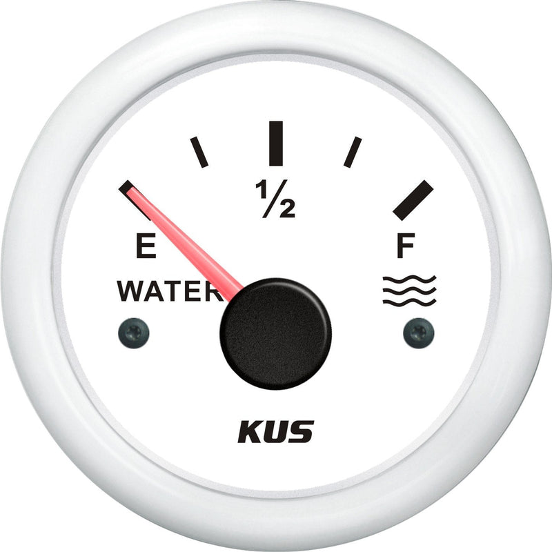 KUS CPWR-WW, 240-33 Ohm, Electric Water Level Gauge, 12V / 24V, 2" (52mm) with Backlight White Plastic