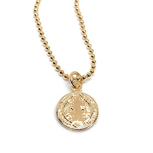 SIFRIMANIA Saint Benedict Small Pendant Necklace, 18K Gold Plated Catholic Medal, Minimalist Religious Jewelry with Ball Chain, 17.5 Inch