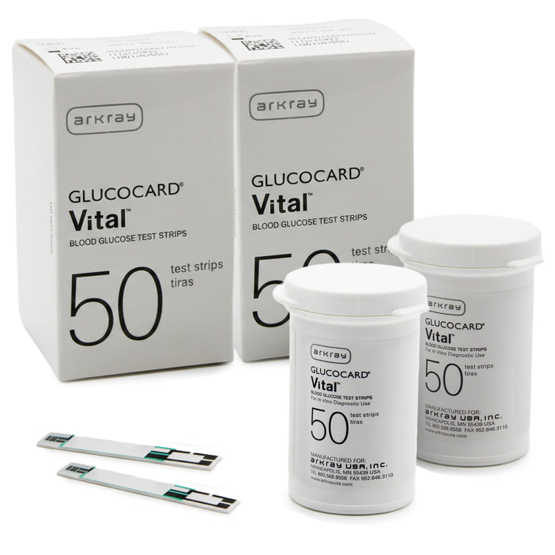 ARKRAY GLUCOCARD Vital Blood Glucose Test Strips – No Coding Required, Fast 7-Second Results, 0.5 Microliter Sample Size – Compatible with GLUCOCARD Vital Glucose Meter, 100 Count (2 Packs of 50)