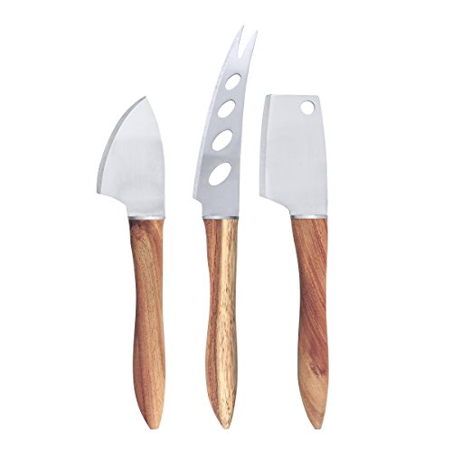 Swissmar 3-Piece Cheese Knife Set for Charcuterie Board - Elegant Utensils for Slicing Soft & Hard Cheeses - Stainless Steel Blades with Acacia Wood Handles - Perfect for Kitchen Collection Natural