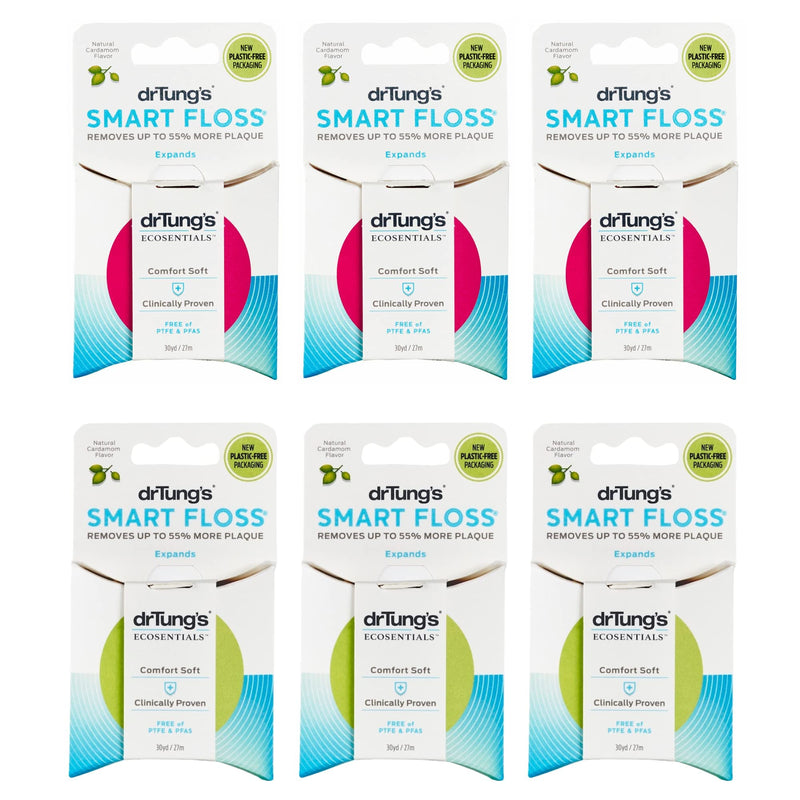 [Australia - AusPower] - DrTung's Smart Floss - Natural Floss, PTFE & PFAS Free, Gentle on Gums, Expands & Stretches, BPA Free - Natural Cardamom Flavor (Pack of 6) 1 Count (Pack of 6) 