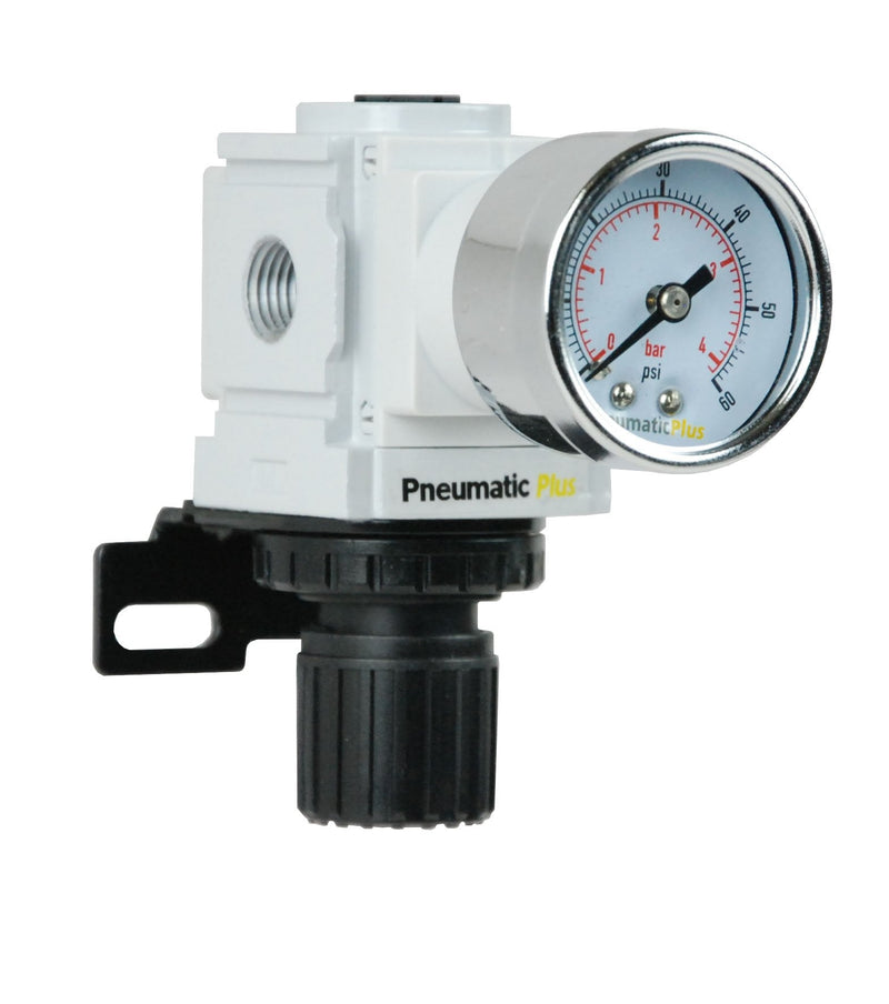 [Australia - AusPower] - PneumaticPlus PPR2-N02BG-4 Miniature Air Pressure Regulator 1/4" NPT - Gauge, Bracket, Low Pressure (3-60 PSI) 1/4" NPT (3-60 PSI) 