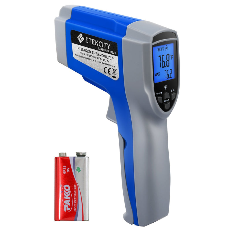 [Australia - AusPower] - Etekcity Infrared Thermometer 1022D (Not for Human) Dual Laser Temperature Gun Non-contact-58℉~1022℉ (-50℃ ~ 550℃) with Adjustable Emissivity & Max Measure, Standard Size, Blue & Gray 