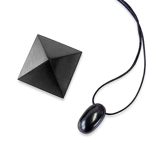 Karelian Heritage Genuine Shungite Pendant Amulet and Pyramid Set | Authentic Shungite for Home & Office