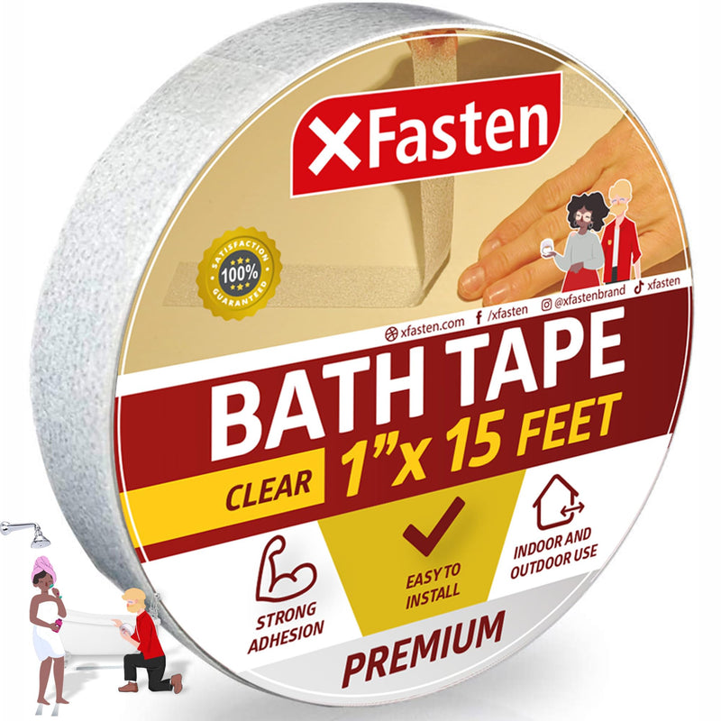 [Australia - AusPower] - XFasten Clear Anti Slip Tape for Bathtubs, 1-Inch x 15-Foot Non Skid Grip Tape for Tubs and Showers, Waterproof Traction Tape, Stair Grips Non Slip 