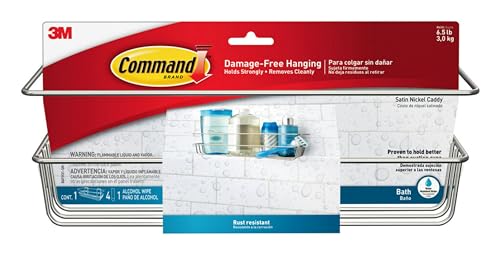 Command BATH31-SN-ES, Heavy Duty Shower, Satin Nickel, 1-Caddy, 1-Prep Wipe, 4-Water-Resistant Strips, Organize Damage-Free