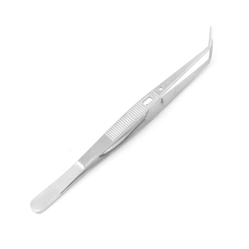 [Australia - AusPower] - OdontoMed2011® Dental College Tweezer Serrated With Lock College Plier Stainless Steel With Curved Serrated Tip Multipurpose Forceps for Oral Care Denture Teeth Cleaning 