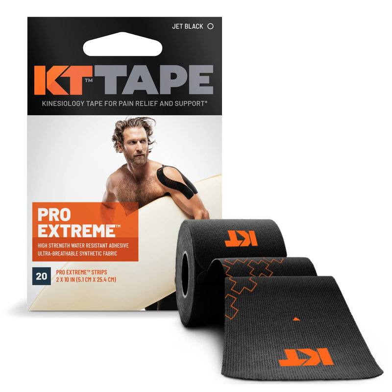 [Australia - AusPower] - KT Tape, Pro Extreme Synthetic Kinesiology Athletic Tape, 20 Count, 10” Precut Strips Jet Black 20 Count, 10” Strips 