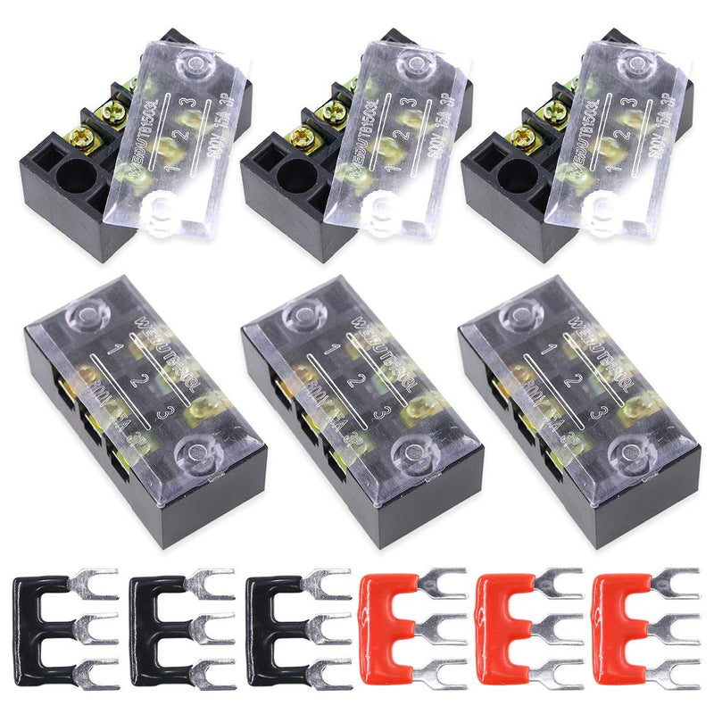 [Australia - AusPower] - Hilitchi 12pcs 600V 15A 3 Position Double Row Screw Terminal Strip and 400V 10A 12 Postions Red/Black Pre Insulated Terminal Barrier Strip 15A 3P 