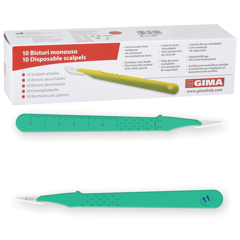 Gima Sterile Scalpels made of Rust-Proof Stainless Steel, ABS Handle, for Single Use, Premium, Safety Blade Guard Premium - 10 scalpels 11
