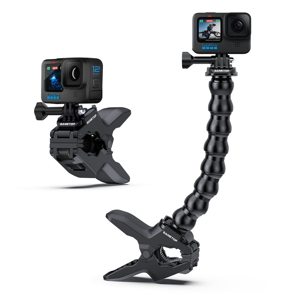 [Australia - AusPower] - Sametop Jaws Flex Clamp Mount with Adjustable Gooseneck Compatible with GoPro Hero 12, 11, 10, 9, 8, 7, 6, 5, 4, Session, 3+, 3, 2, 1, Max, Hero (2018), Fusion, DJI Osmo Action Cameras Standard 