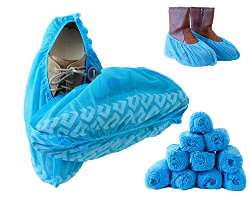 Blue Shoe Guys 100 Premium Disposable Boot & Shoe Covers | Extra Thick Water-Resistant Protective Foot Booties, Non-Slip, Men/Women, Recyclable Plastic | Large Fits Most (Happiness Guarantee) fabric