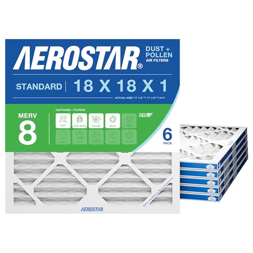 Aerostar 18x18x1 MERV 8 air filter 6-pack for HVAC and furnace systems
