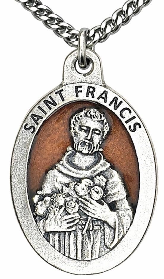 Westmon Works Red Enamel Saint Medal 3/4 Inch Pendant with Chain Saint Francis