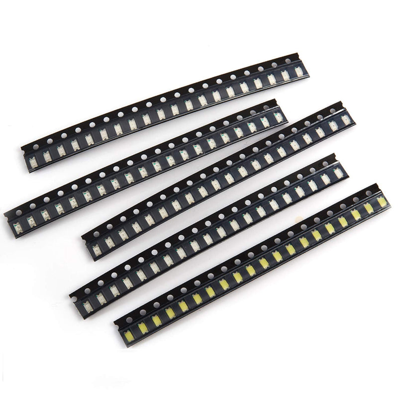 Chanzon (5 Colors x 20 pcs = 100 pcs) 1206 SMD LED Diode Lights Assorted Kit (Mini Chip 3.2mm x 1.6mm for PCB DC 20mA) Super Bright Lighting Bulb Lamps Electronics Components Light Emitting Diodes 1) 5 Colors X 20pcs = 100pcs