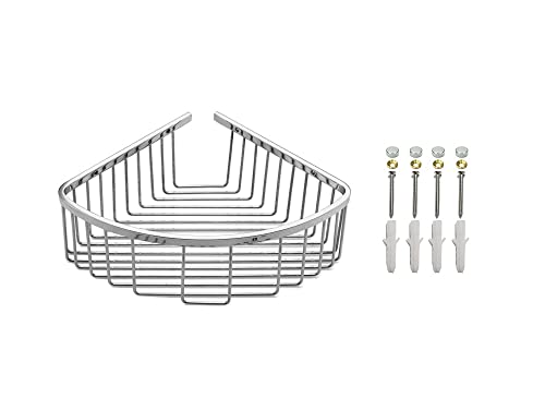 VIBORG Deluxe Solid Thick SUS304 Stainless Steel Wire Wall Mounted Single Tier Bathroom Corner Shower Basket Bath Caddy Shelf Organizer Storage Holder for Shampoo Conditioner. Polished mirror-like