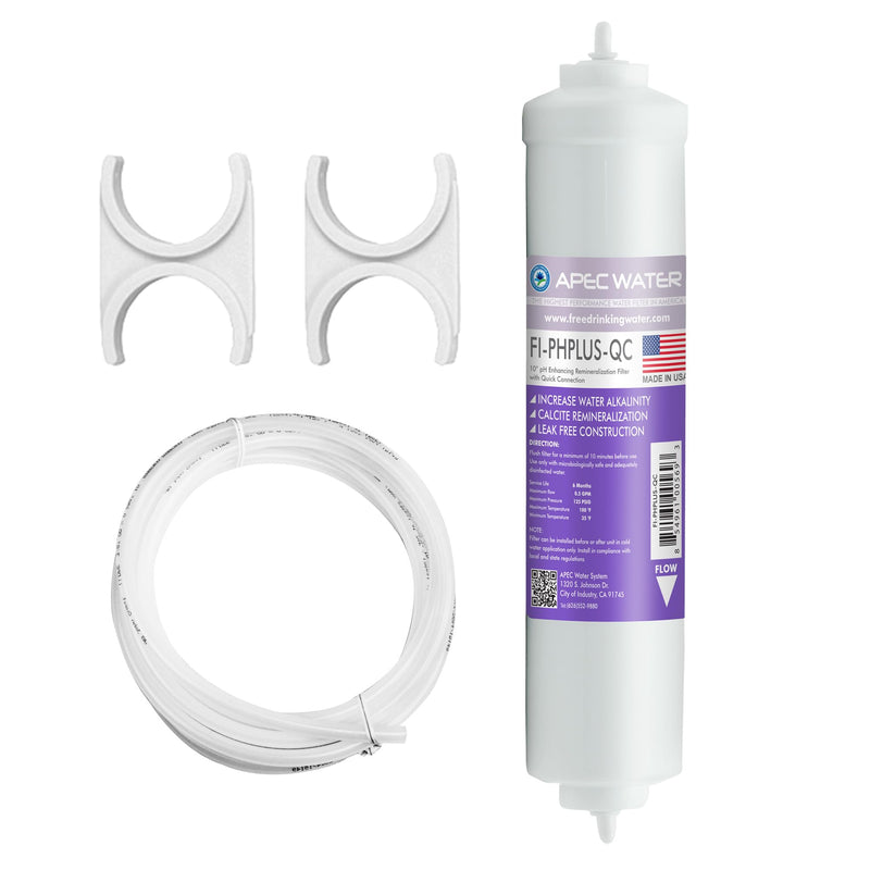 APEC Water Systems PHPLUSKIT-14 US Made 10" Alkaline High Purity pH+ Calcium Carbonate Inline Filter Kit with 1/4" Quick Connect PH-PLUS Kit 10" pH+ Kit