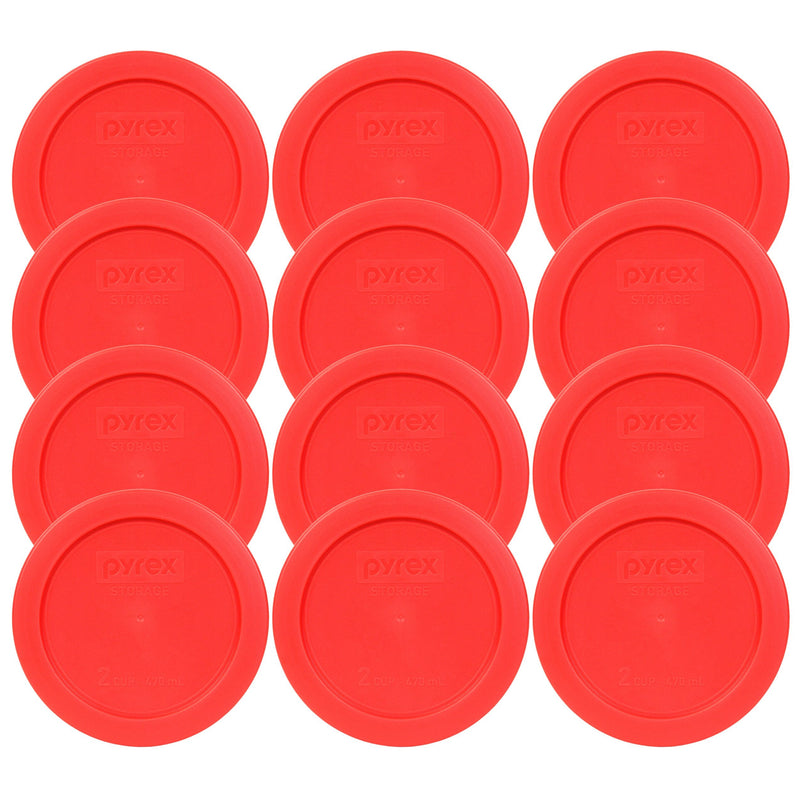 Pyrex 7200-PC 2 Cup Red Food Storage Replacement Lids (12-Pack) - Made in USA