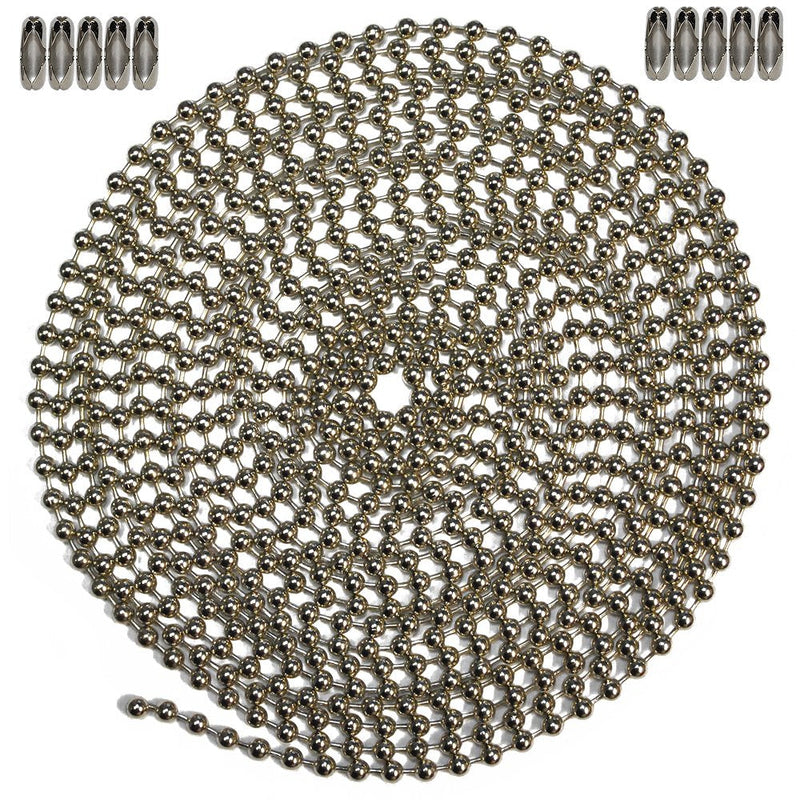 [Australia - AusPower] - 10 Foot Length Ball Chain, Number 6 Size, Nickel Plated Steel & 10 Matching Connectors 10 Foot 