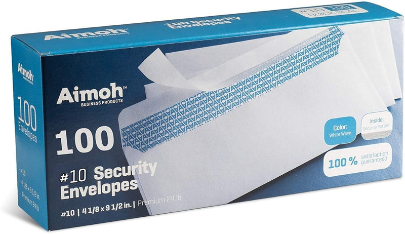 [Australia - AusPower] - #10 Security Tinted Self-Seal Envelopes - No Window - EnveGuard, Size 4-1/8 X 9-1/2 Inches - White - 24 LB - 100 Count (34100) 100 Ct. 