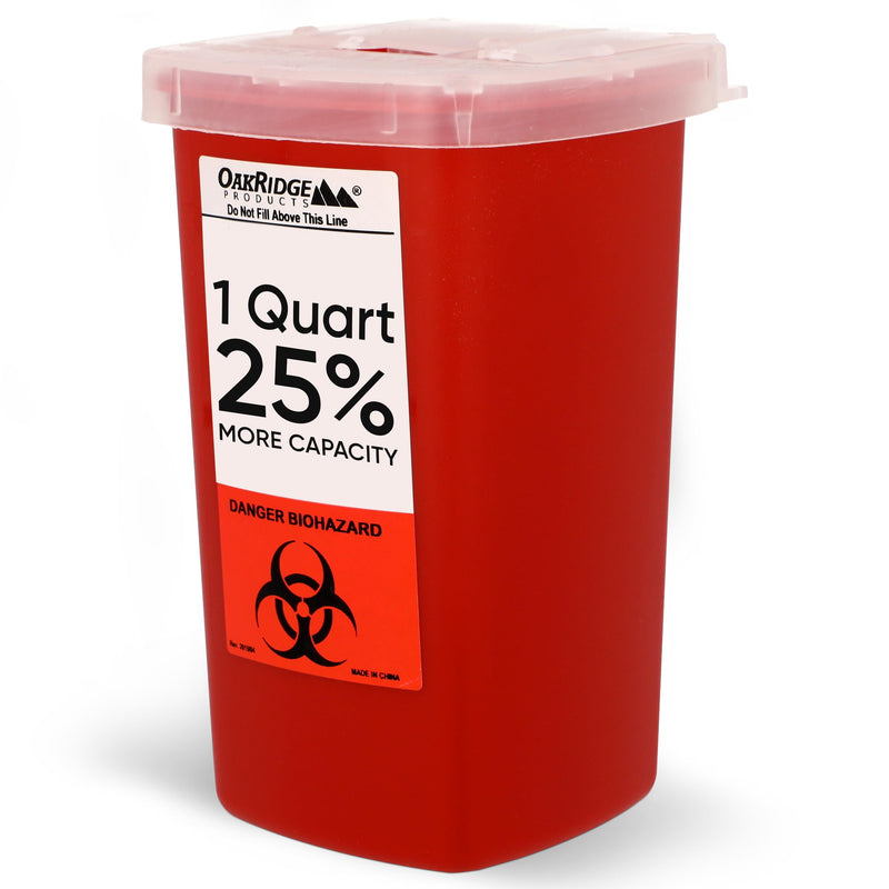 [Australia - AusPower] - Oakridge Products Sharps Container for Home Use and Professional 1 Quart (1-Pack), Biohazard Needle and Syringe Disposal, Flip-up Lid with Integrated Needle Inwinder, CDC Certified 