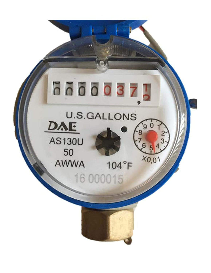 DAE AS130U-50P 1/2" Water Meter with Pulse Output, Measuring in Gallon + Couplings 1/2" Cold, W/ Pulse Output